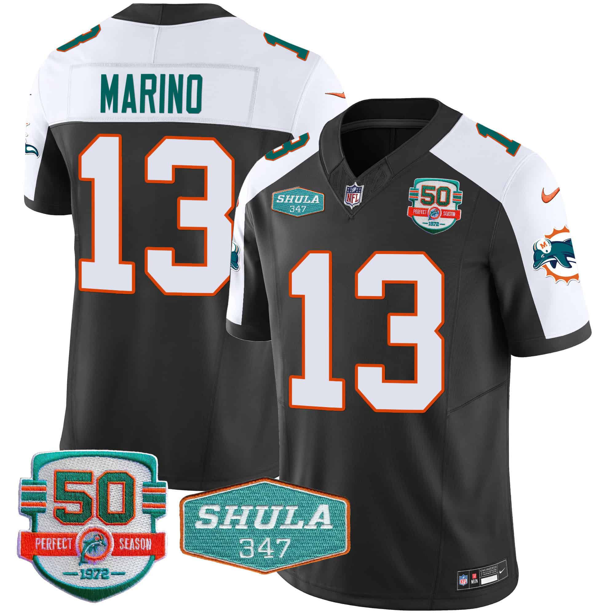 Men Miami Dolphins 13 Marino Black 2024 Nike Throwback Shula 347 Patch Vapor NFL Jersey